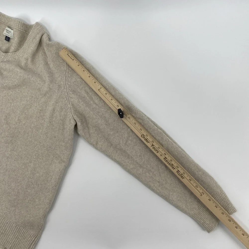 American Eagle Sweater Mens 3XL Beige Oatmeal Knit V Neck Preppy Minimalist Dad - Picture 10 of 11